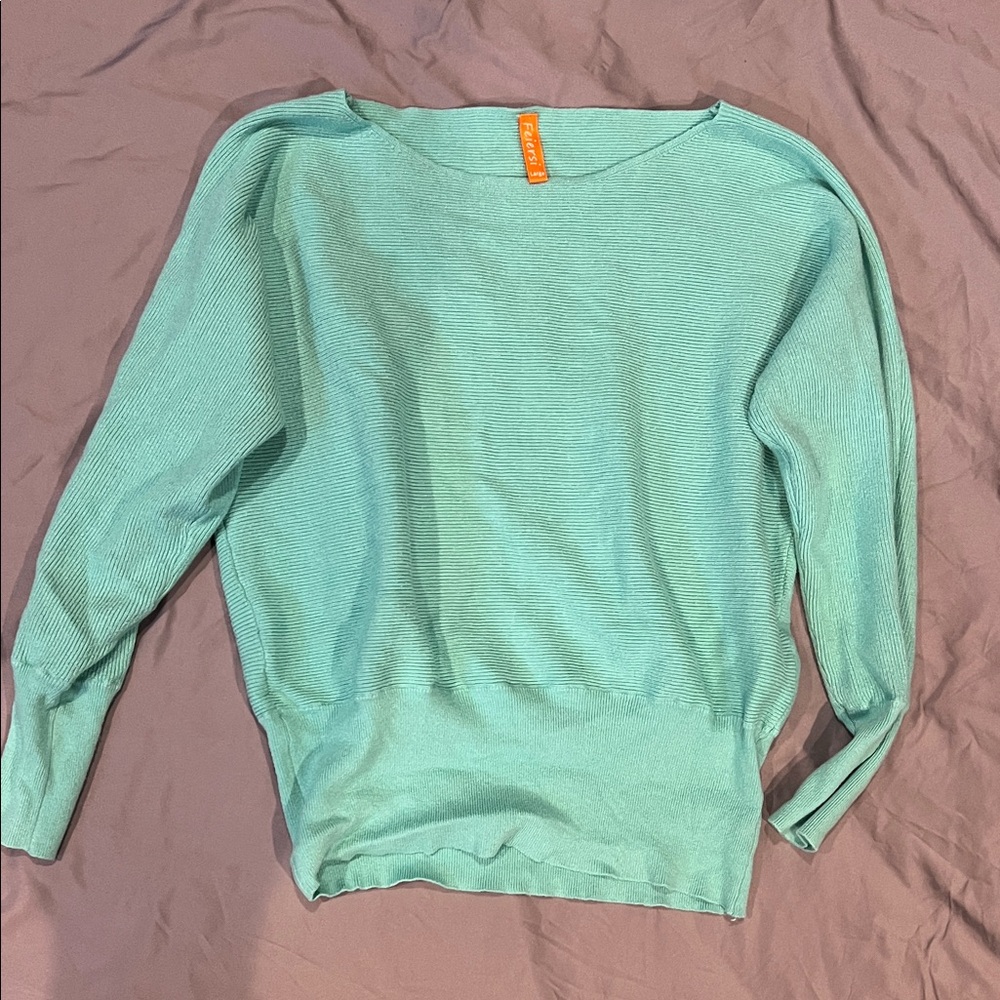 Women's Light Aqua Boatneck Ribbed Sweater - Casual Knit